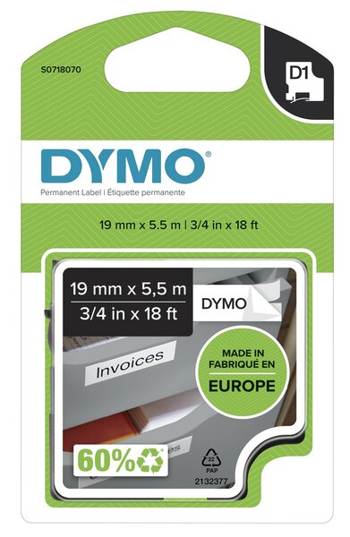 Dymo D1 zwart op wit polyester 19mm 16960