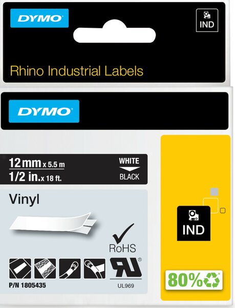Rhino vinyl tape 1805435 wit op zwart