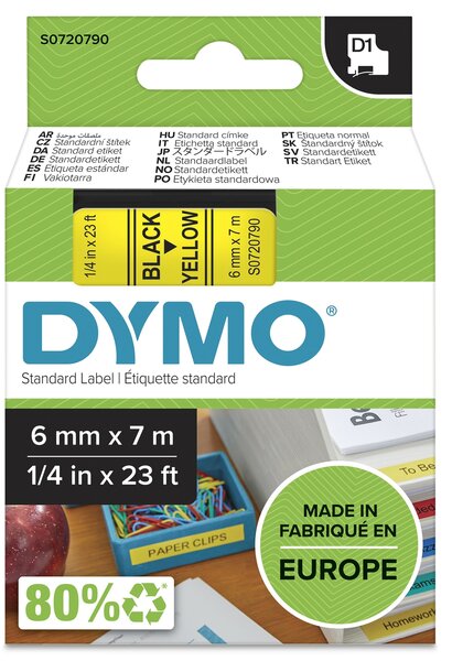 Dymo D1 tape S0720790 zwart op geel 6mm