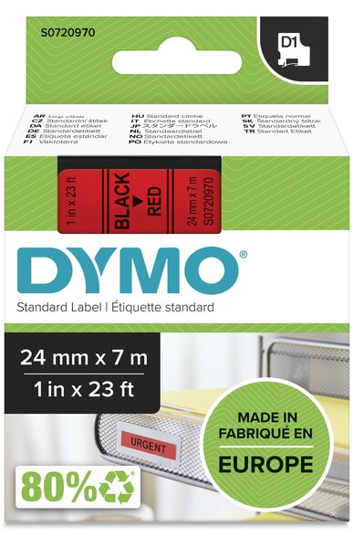 Dymo D1 tape S0720970 zwart op rood 24mm