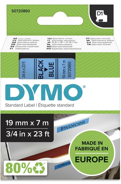 Dymo D1 tape S0720860 zwart op blauw 19mm