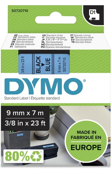 Dymo D1 tape S0720710 zwart op blauw 9mm