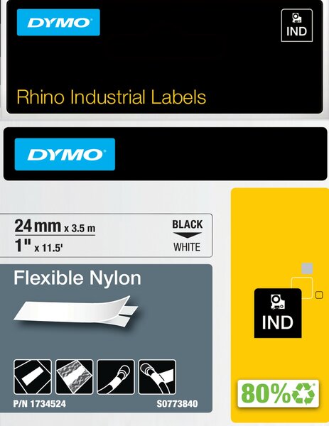 Rhino vinyl tape 1734524 zwart op wit nylon