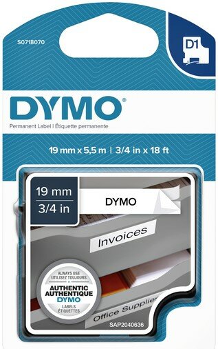 Dymo D1 zwart op wit polyester 19mm 16960