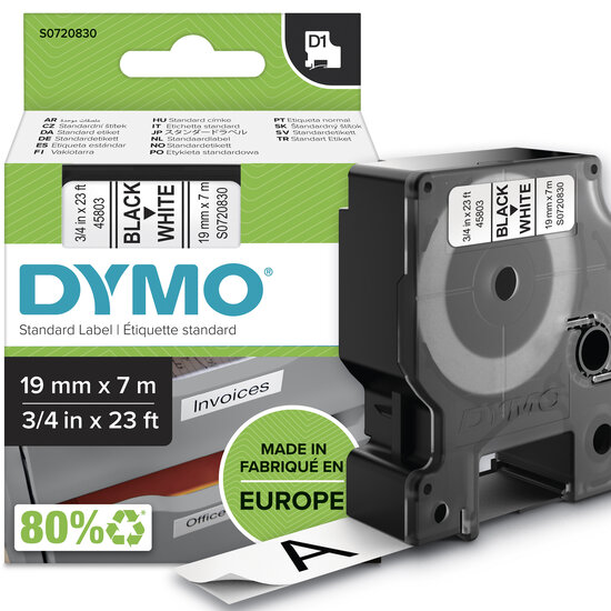 Dymo D1 tape S0720830 zwart op wit 19mm