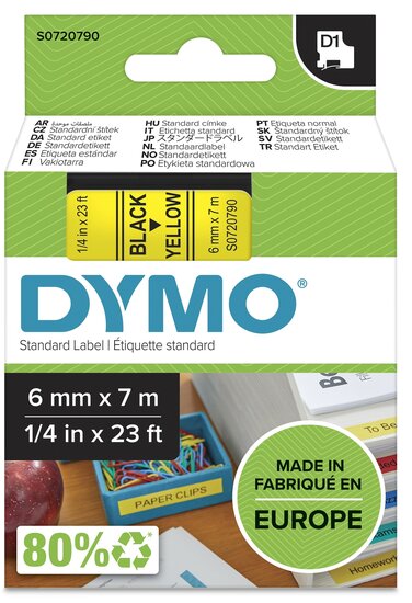 Dymo D1 tape S0720790 zwart op geel 6mm