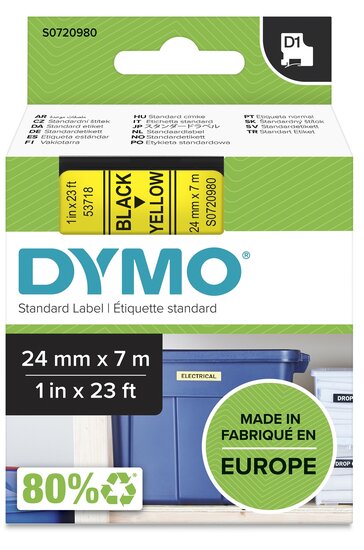 Dymo D1 tape S0720980 zwart op geel 24mm