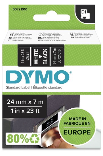 Dymo D1 tape S0721010 wit op zwart 24mm