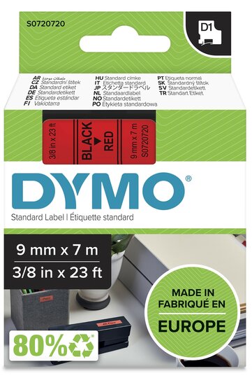 Dymo D1 tape S0720570 zwart op rood 9mm