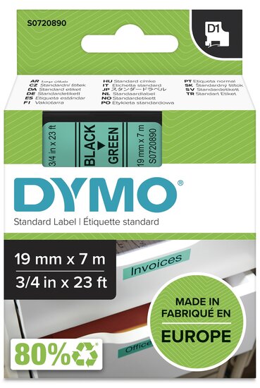 Dymo D1 tape S0720890 zwart op groen 19mm