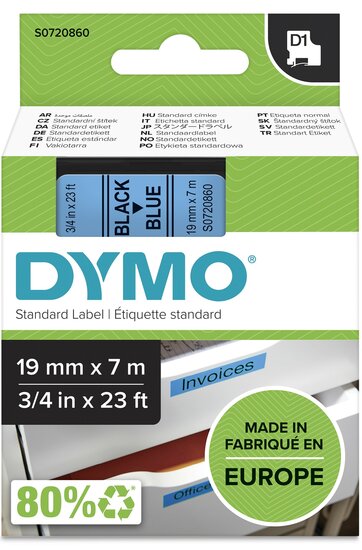 Dymo D1 tape S0720860 zwart op blauw 19mm