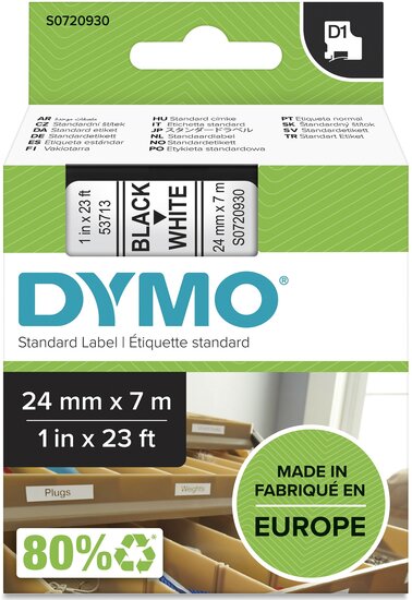 Dymo D1 tape S0720930 zwart op wit 24mm