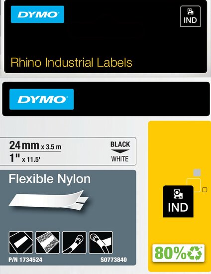 Rhino vinyl tape 1734524 zwart op wit nylon