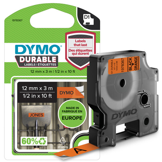 Dymo D1 zwart op oranje 12mm 1978367